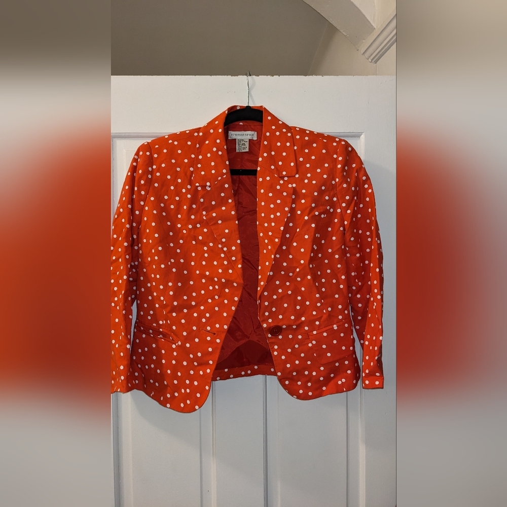 Vintage linen red white polka dot retro blazer 4